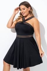 Graceful Black Mesh Panel Women Swimdress