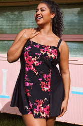 Floral Print Adjustable Wide Strap Swimdress