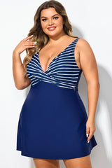 Navy And White Stripe Wrap Front Swimdress