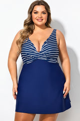 Navy And White Stripe Wrap Front Swimdress