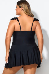 Ruffle Swimsuit Tie Knot Front Ruched Vintage Swimdress