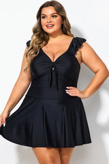 Ruffle Swimsuit Tie Knot Front Ruched Vintage Swimdress