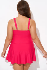 Red V-neck Twist Front Shirred Underwire Swimdress