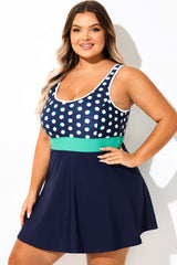 Polka Dot Colorblock Square Neck Tank Swimdress