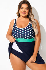 Polka Dot Colorblock Square Neck Tank Swimdress