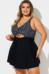 Dot Print V-Neck Lace Up Cut Out Swimdress