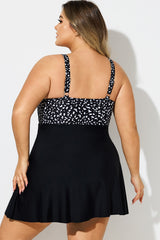 Dot Print V-Neck Lace Up Cut Out Swimdress