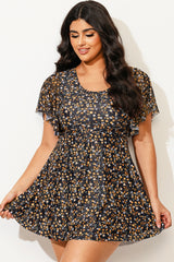 Floral Print Short Sleeve Round Neck Women Swimdress