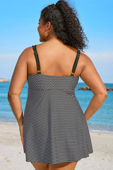 Plus Size Polka Dot Drawstring Swimdress