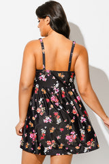 Floral Print Crossover V-Neck Wrap Swimdress
