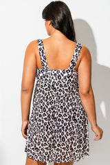 Leopard Print Stretch Mesh Round Neck Swimdress