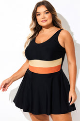 Black Colorblock All-In-One Swimdress