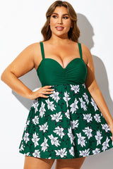 Green Floral Print V-Neck Swimdress