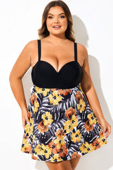 Plus Size Tropical Floral Print V-Neck Swimdress