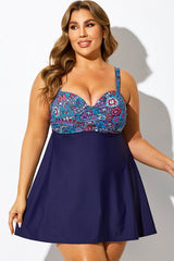 Plus Size Bohemian Multi Print V-Neck Swimdress