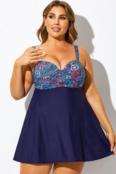 Plus Size Bohemian Multi Print V-Neck Swimdress