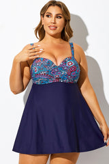Plus Size Bohemian Multi Print V-Neck Swimdress