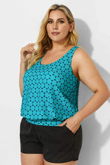 Green Scoopneck Polka Dots Women Tankini Top