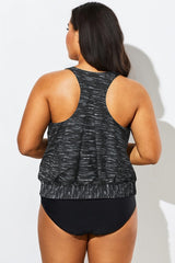 Black Striped Racerback Tummy Control Blouson Tankini Top