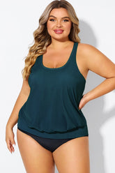 Green Racerback Tummy Control Blouson Tankini Top