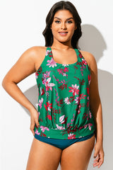 Floral Print Racerback Tummy Control Blouson Tankini Top