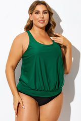 Green Racerback Tummy Control Blouson Tankini Top