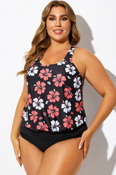 Floral Print Racerback Tummy Control Blouson Tankini Top