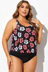 Floral Print Racerback Tummy Control Blouson Tankini Top