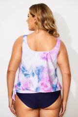 Tie Dye Square Collar Side Tie Hemline Tankini Top