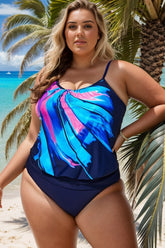 Technicolor Draped Scoop Neck Lightweight Blouson Tankini Top