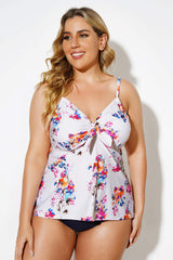 Floral Tie Front Sweetheart Neckline Fashion Tankini Top