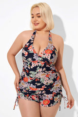 Floral Print V-Neck Halter Tankini Top