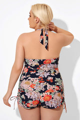Floral Print V-Neck Halter Tankini Top