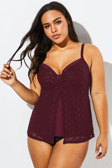 Wine Flyaway Flowy Twist Front Tankini Top