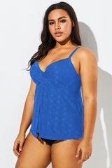 Blue Twist-front Sweetheart Neckline Tankini Top