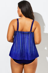 Blue Striped Flowy Sweetheart Neckline Underwire Tankini Top