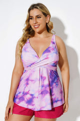 Tie Dye V-Neck Twist Elegant Tankini Top