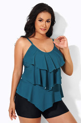 Blue Adjustable Straps Tankini Top for Women