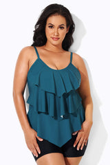 Blue Adjustable Straps Tankini Top for Women