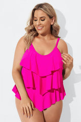 Pink Vintage Round Neck Women Tankini Top