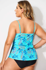 Flower Printed V-neck Ruffle Women Tankini Top