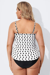 Plus Size Polka Dot V-Neck Ruffle Tankini Top