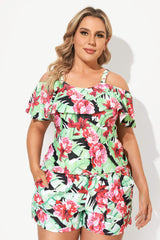 Floral Printed Off The Shoulder Women Tankini Set