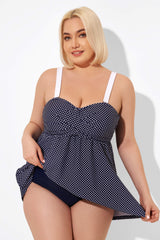 White Dots V-Neck Twist Front Tankini Top