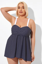 White Dots V-Neck Twist Front Tankini Top