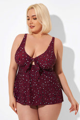 Red Tie Front Adjustable Straps Tankini Top