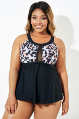 Black Leopard Print Mesh Women Tankini Top