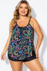 Black Spaghetti Strap Floral Print Tankini Top