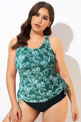 Green Floral Print Side Tie Racerback Tankini Top