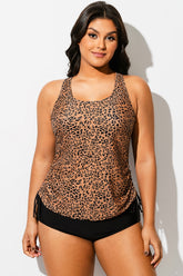 Leopard Print Built-In Bra Racerback Tankini Top